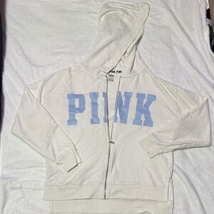 PINK Victoria's Secret White Hoodie with Blue Logo